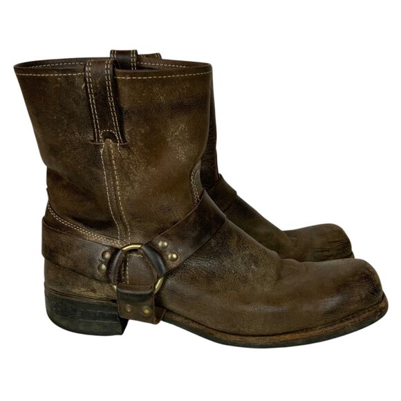Frye Mens Harness Biker Engineer Boots Size 13 Distressed Brown Leather - Picture 2 of 13